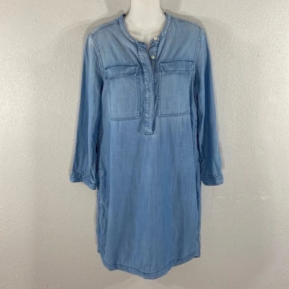 J. Crew Drapey Chambray Pop Over Shirt Dress G64